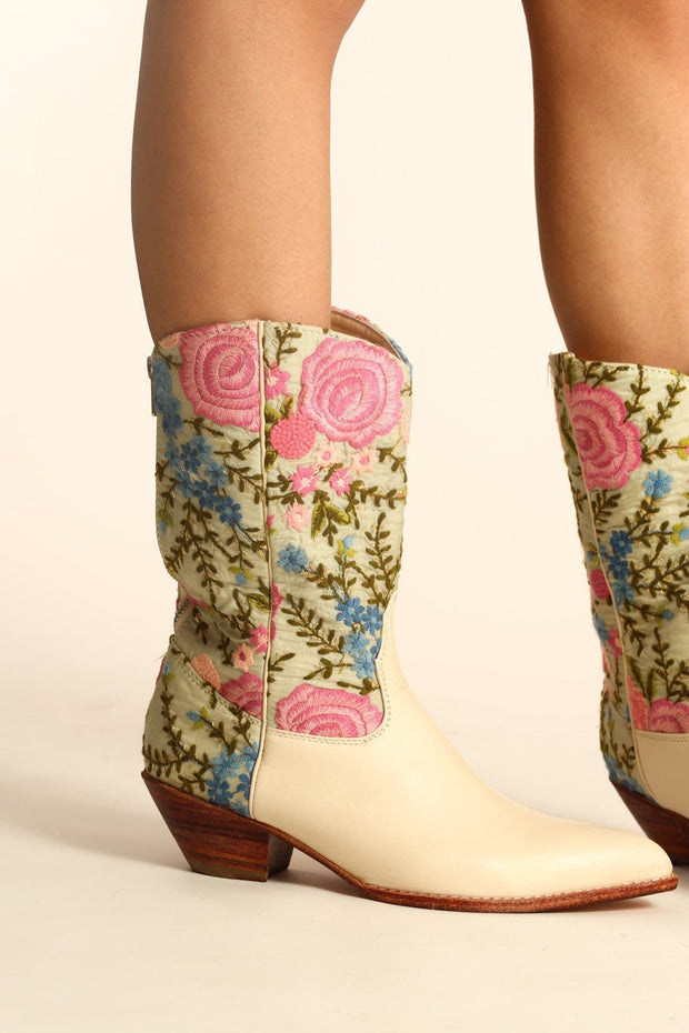 EMBROIDERED WESTERN FABRIC BOOTS WANISA - sustainably made MOMO NEW YORK sustainable clothing, boots slow fashion