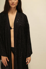 EREBUS BLACK SILK KIMONO - sustainably made MOMO NEW YORK sustainable clothing, kimono slow fashion