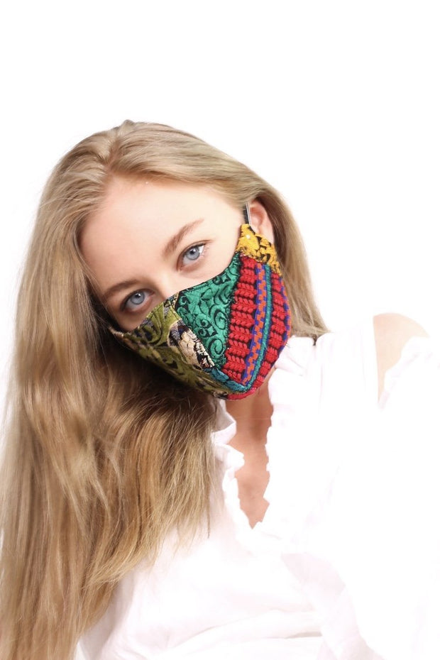 FACE MASK GIVA EMBROIDERED PATCHWORK BLACK - sustainably made MOMO NEW YORK sustainable clothing, offerfm slow fashion