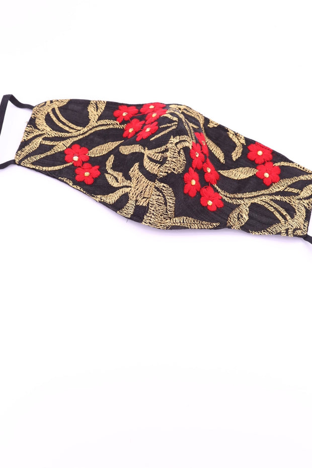 FACE MASK TENILLE (BLACK) EMBROIDERED SILK - sustainably made MOMO NEW YORK sustainable clothing, offerfm slow fashion