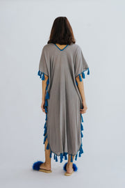 Feather Embroidered Caftan Tunic Shiona - sustainably made MOMO NEW YORK sustainable clothing, Boho Chic slow fashion