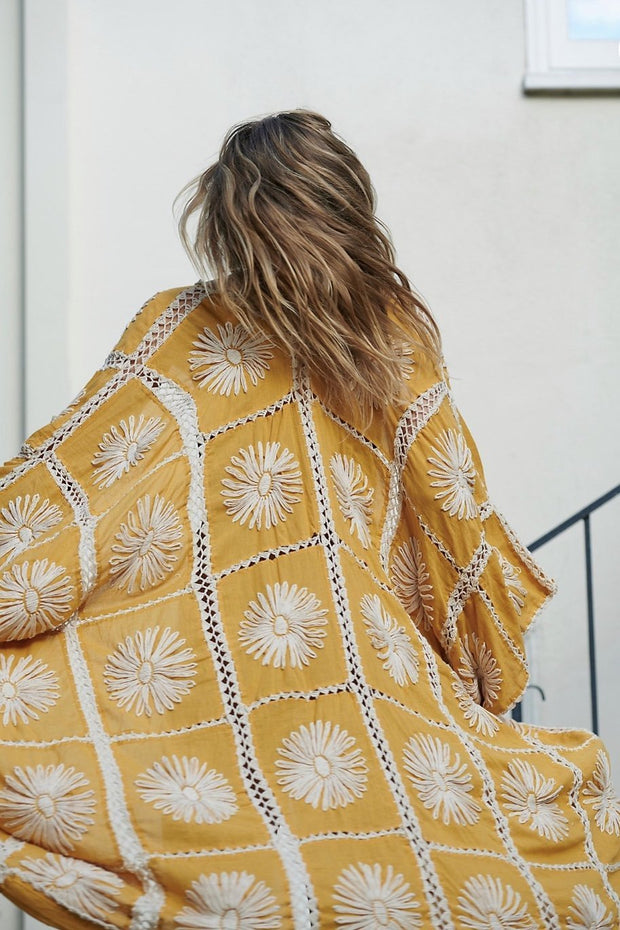 FLORA CROCHET KIMONO - sustainably made MOMO NEW YORK sustainable clothing, crochet slow fashion