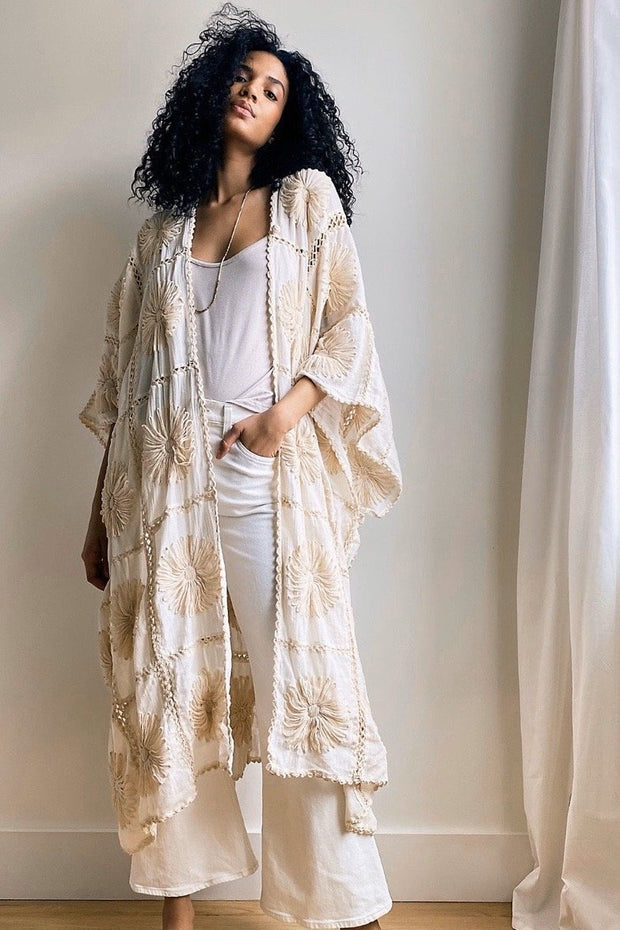 FLORA CROCHET KIMONO - sustainably made MOMO NEW YORK sustainable clothing, crochet slow fashion