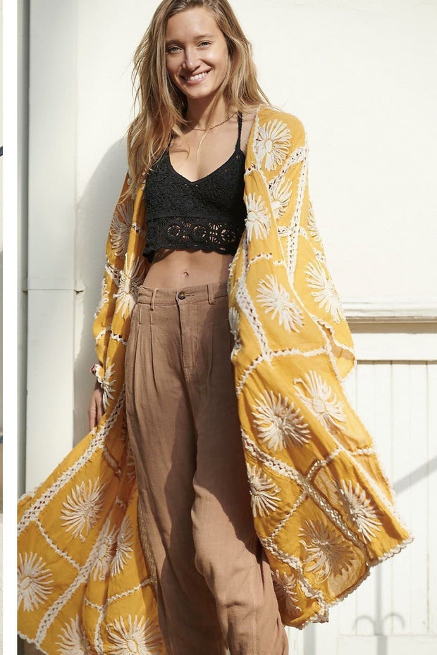 FLORA HAND CROCHET KIMONO DUSTER - sustainably made MOMO NEW YORK sustainable clothing, crochet slow fashion