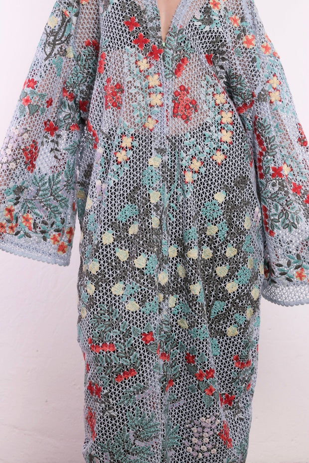 FLOWER COMB LIGHT BLUE COLOR KIMONO - sustainably made MOMO NEW YORK sustainable clothing, kimono slow fashion