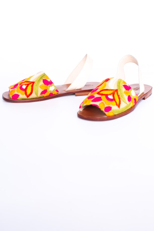 FLOWER EMBROIDERED SANDALS DESSA - sustainably made MOMO NEW YORK sustainable clothing, mules slow fashion