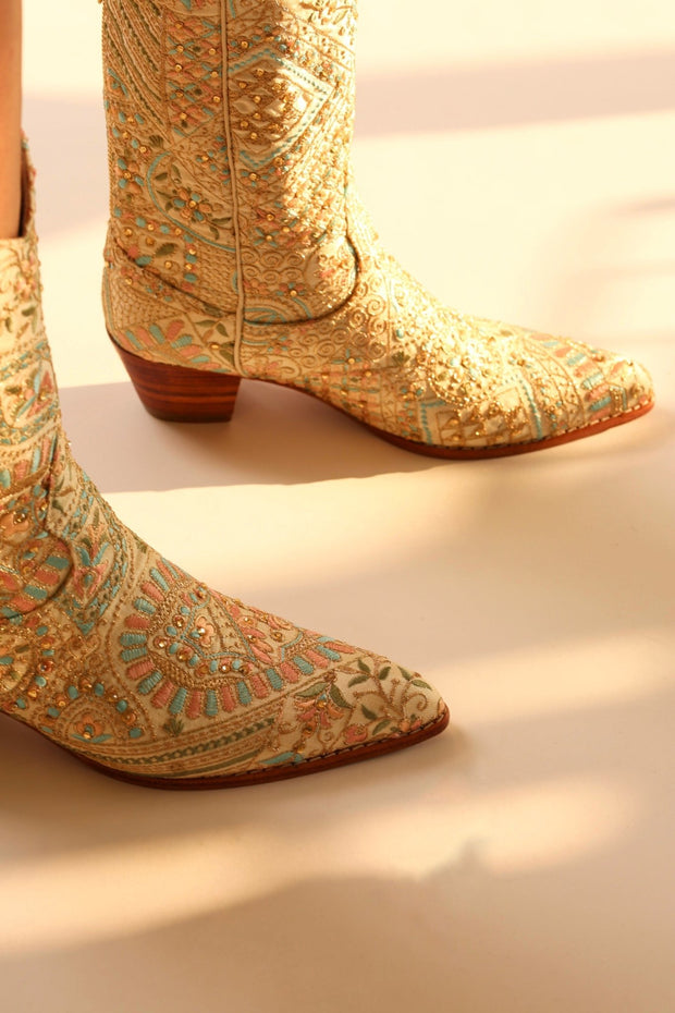 FLOWER SILK EMBROIDERED WESTERN BOOTS EMMAMIL - sustainably made MOMO NEW YORK sustainable clothing, boots slow fashion