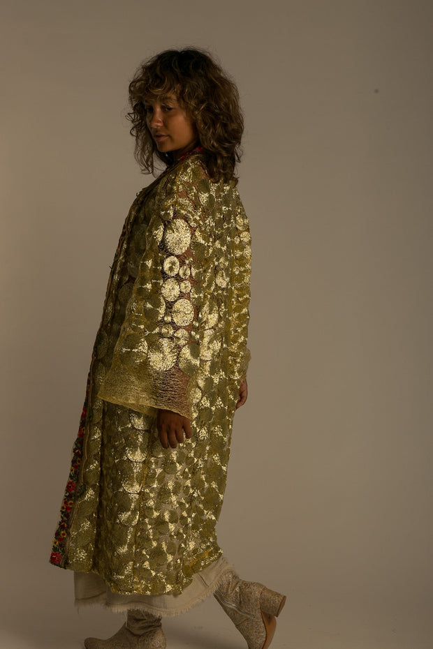 GOLD NET KIMONO OBIGE - sustainably made MOMO NEW YORK sustainable clothing, slow fashion