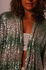 GREEN SEQUIN SHORT KIMONO LUKA - sustainably made MOMO NEW YORK sustainable clothing, Kimono slow fashion