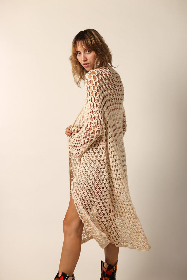 HAND CROCHET KIMONO DUSTER NOEMI - sustainably made MOMO NEW YORK sustainable clothing, wholesale1122 slow fashion