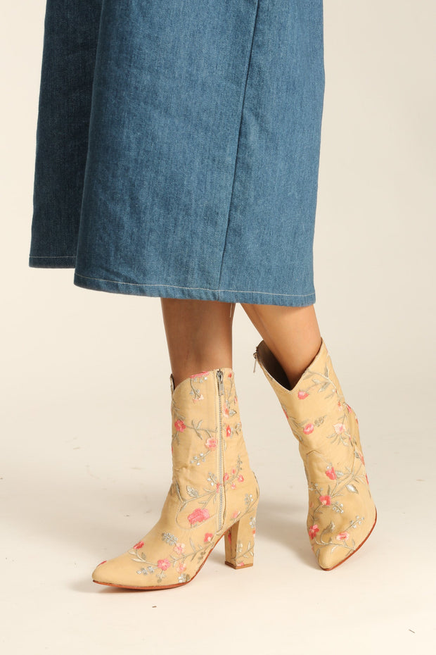 HIGH HEEL EMBROIDERED BOOTS DAINE - sustainably made MOMO NEW YORK sustainable clothing, boots slow fashion