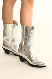 SILVER PATENT LEATHER WESTERN BOOTS IRIES - sustainably made MOMO NEW YORK sustainable clothing, boots slow fashion