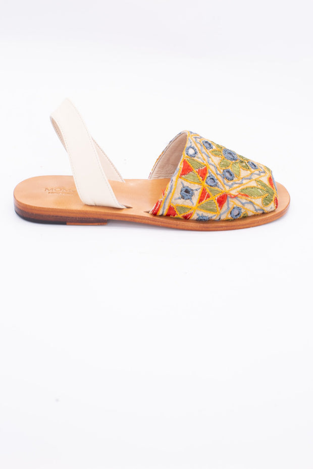 INDIAN EMBROIDERED LEATHER SANDALS DESSA - sustainably made MOMO NEW YORK sustainable clothing, mules slow fashion