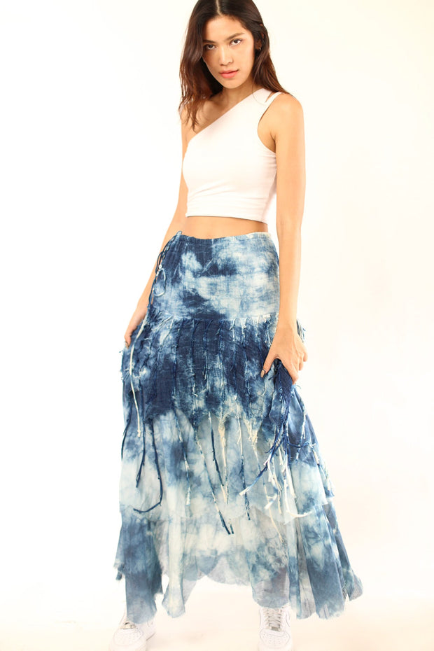 INDIGO HAND DYE SKIRT PINIA - sustainably made MOMO NEW YORK sustainable clothing, skirt slow fashion