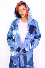 INDIGO PATCHWORK HOODIE JACKET NGOZI - sustainably made MOMO NEW YORK sustainable clothing, saleojai slow fashion