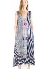 INDIGO TRIBAL FABRIC DRESS HELENA - sustainably made MOMO NEW YORK sustainable clothing, kaftan slow fashion