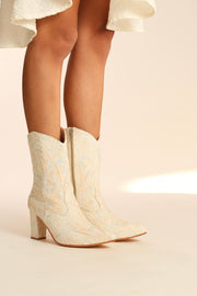 IVORY EMBROIDERED HIGH HEEL BOOTS SABINA - sustainably made MOMO NEW YORK sustainable clothing, boots slow fashion