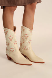 IVORY PINK FLOWER WESTERN BOOTS OHLOLITA - sustainably made MOMO NEW YORK sustainable clothing, boots slow fashion