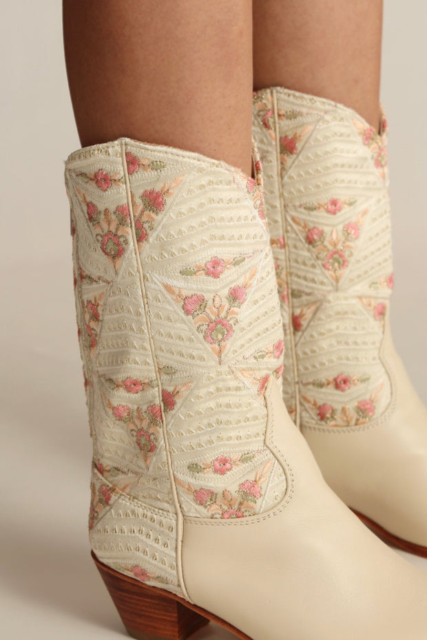 IVORY PINK FLOWER WESTERN BOOTS OHLOLITA - sustainably made MOMO NEW YORK sustainable clothing, boots slow fashion