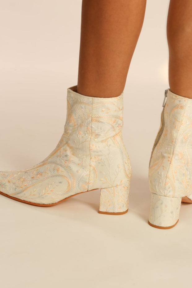 IVORY SILK EMBROIDERED WEDDING BOOTS GOLDEN - sustainably made MOMO NEW YORK sustainable clothing, boots slow fashion