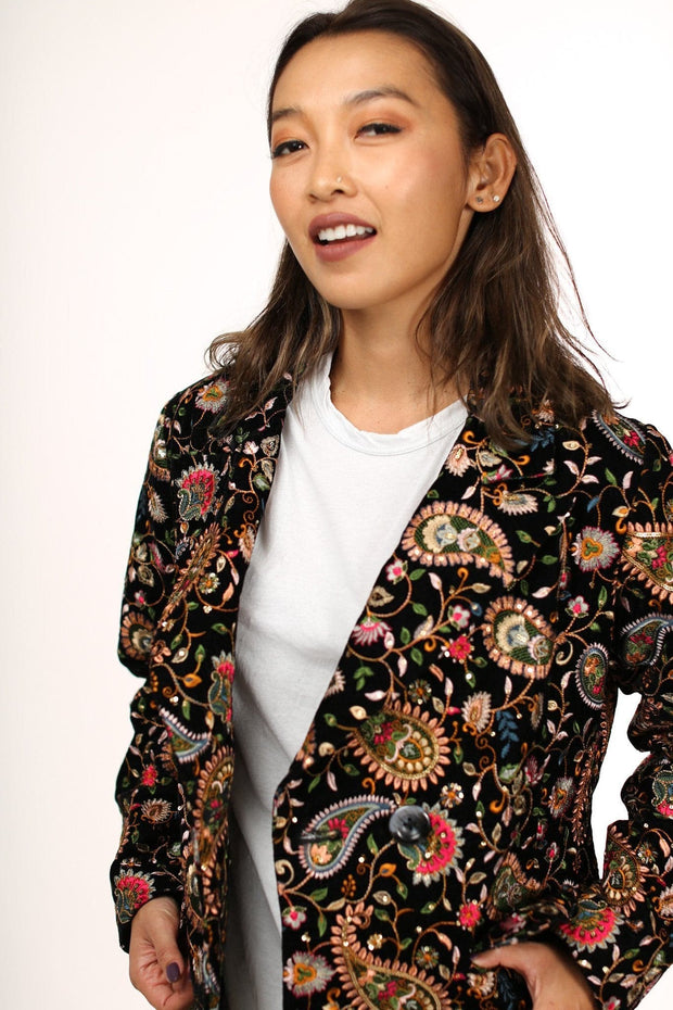 JACKET FRIDA EMBROIDERED VELVET - sustainably made MOMO NEW YORK sustainable clothing, fall22 slow fashion