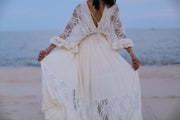 KAFTAN LACE COTTON DRESS LUNA - sustainably made MOMO NEW YORK sustainable clothing, dress slow fashion