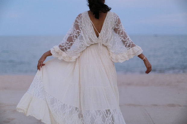 KAFTAN LACE COTTON DRESS LUNA - sustainably made MOMO NEW YORK sustainable clothing, dress slow fashion