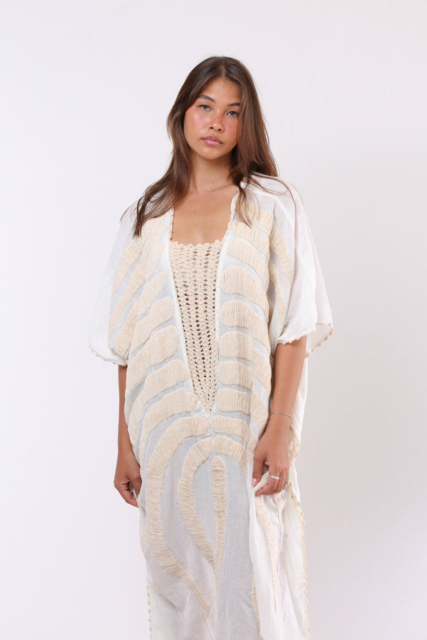 KAFTAN MARIE CLAIRE CREME ON CREME - sustainably made MOMO NEW YORK sustainable clothing, kaftan slow fashion