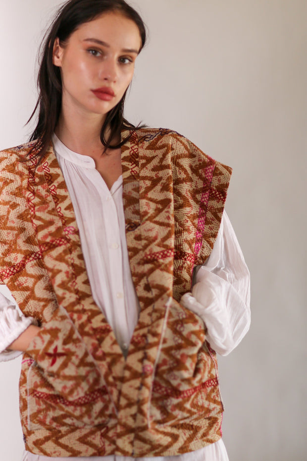 KANTHA COTTON VEST WISUSA - sustainably made MOMO NEW YORK sustainable clothing, Kimono slow fashion