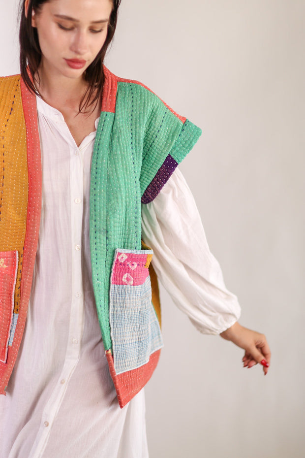 KANTHA QUILT VEST HENISSA - sustainably made MOMO NEW YORK sustainable clothing, slow fashion