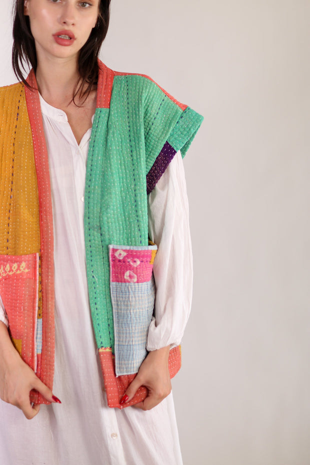 KANTHA QUILT VEST HENISSA - sustainably made MOMO NEW YORK sustainable clothing, slow fashion