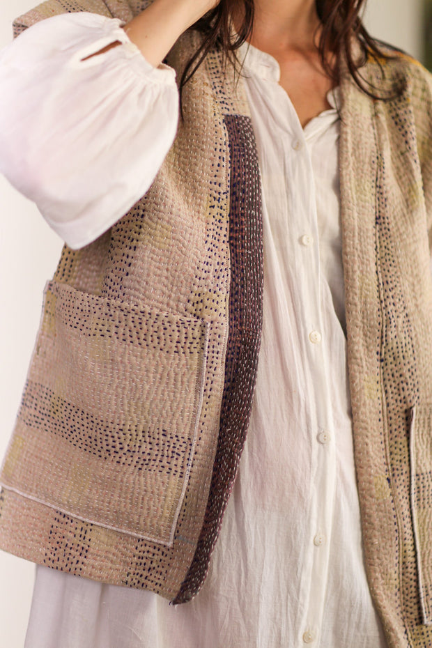 KANTHA QUILT VEST LIOU - sustainably made MOMO NEW YORK sustainable clothing, Kimono slow fashion