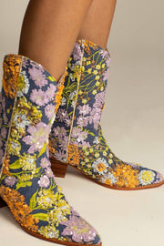 LAVENDER EMBROIDERED FLOWER SEQUIN WESTERN BOOTS - sustainably made MOMO NEW YORK sustainable clothing, boots slow fashion