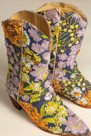 LAVENDER EMBROIDERED FLOWER SEQUIN WESTERN BOOTS - sustainably made MOMO NEW YORK sustainable clothing, boots slow fashion