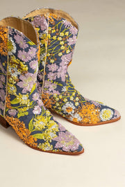 LAVENDER EMBROIDERED FLOWER SEQUIN WESTERN BOOTS - sustainably made MOMO NEW YORK sustainable clothing, boots slow fashion