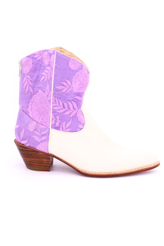 LAVENDER SILK EMBROIDERED BOOTIES LIARA - sustainably made MOMO NEW YORK sustainable clothing, boots slow fashion