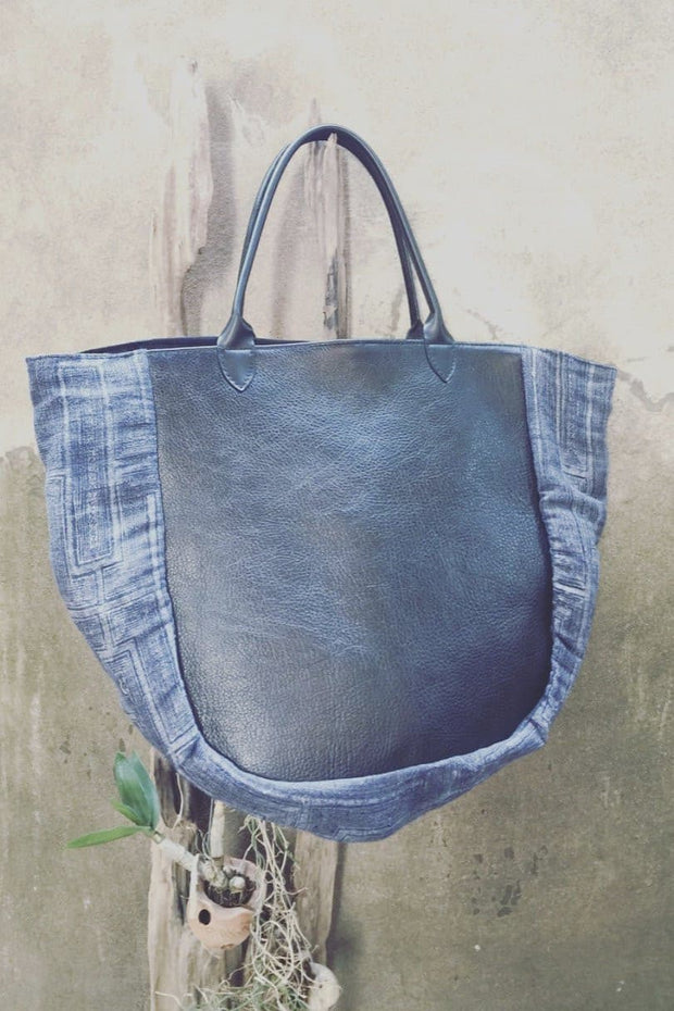 LEATHER INDIGO BAG BENNY - sustainably made MOMO NEW YORK sustainable clothing, saleojai slow fashion