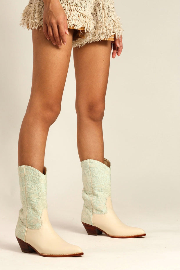 LIGHT MINT WESTERN BOOTS SENIA - sustainably made MOMO NEW YORK sustainable clothing, boots slow fashion