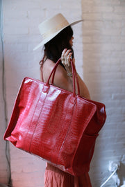 MOMO Red Crocodile Embossed Miami Mega Weekender - sustainably made MOMO NEW YORK sustainable clothing, offer slow fashion