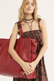 MOMO Red Crocodile Embossed Miami Mega Weekender - sustainably made MOMO NEW YORK sustainable clothing, offer slow fashion