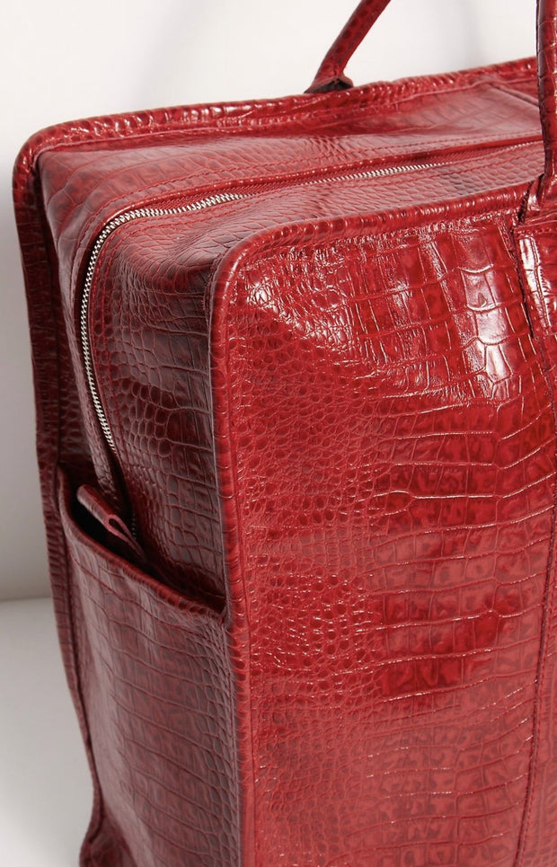 MOMO Red Crocodile Embossed Miami Mega Weekender - sustainably made MOMO NEW YORK sustainable clothing, offer slow fashion