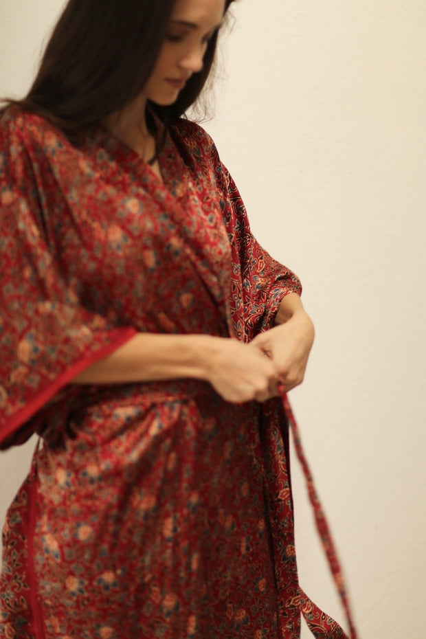 MONUS FLOWER MODAL SILK KIMONO - sustainably made MOMO NEW YORK sustainable clothing, Embroidered Kimono slow fashion