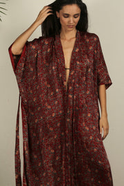 MONUS FLOWER MODAL SILK KIMONO - sustainably made MOMO NEW YORK sustainable clothing, Embroidered Kimono slow fashion