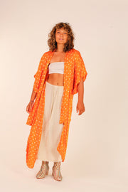 ORANGE POLKA DOT SILK KIMONO - sustainably made MOMO NEW YORK sustainable clothing, Kimono slow fashion