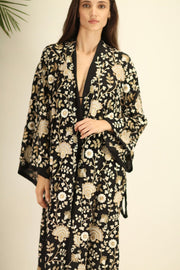 PAN FLOWER EMBROIDERED CHIFFON SILK KIMONO - sustainably made MOMO NEW YORK sustainable clothing, kimono slow fashion