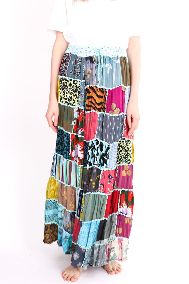 PATCHWORK EMBROIDERED STITCH SKIRT BETTINA - sustainably made MOMO NEW YORK sustainable clothing, slow fashion