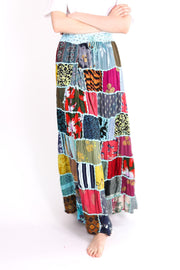 PATCHWORK EMBROIDERED STITCH SKIRT BETTINA - sustainably made MOMO NEW YORK sustainable clothing, slow fashion