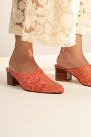 PEACH SILK EMBROIDERED HEELED MULES LISA - sustainably made MOMO NEW YORK sustainable clothing, slow fashion