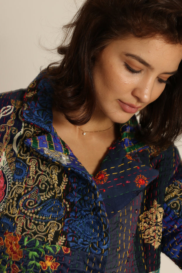 PENNY JACKET EMBROIDERED PATCHWORK X FREE PEOPLE - sustainably made MOMO NEW YORK sustainable clothing, fall22 slow fashion