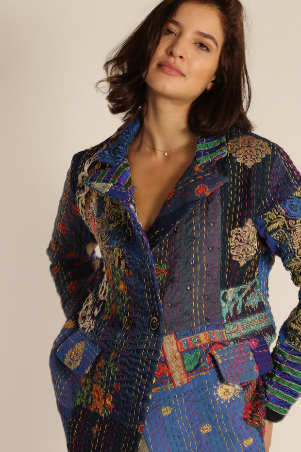 PENNY JACKET EMBROIDERED PATCHWORK X FREE PEOPLE - sustainably made MOMO NEW YORK sustainable clothing, fall22 slow fashion